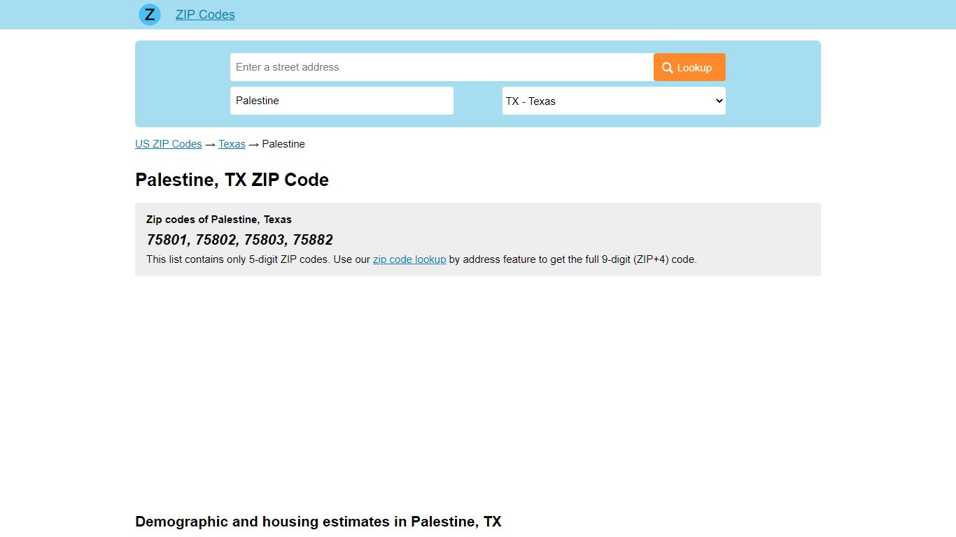 Palestine, Texas ZIP Codes