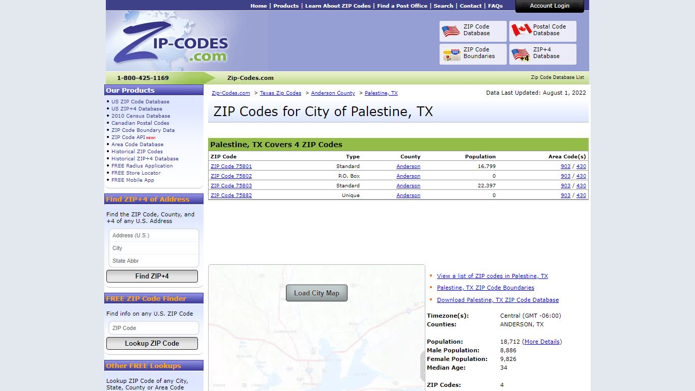 All Zip Codes in Palestine TX