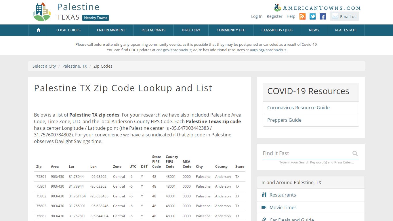 Palestine Texas Zip Codes - Zip Code Lookup